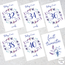 Load image into Gallery viewer, Purple Floral Pregnancy Milestone Cards