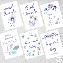 Load image into Gallery viewer, Purple Floral Pregnancy Milestone Cards