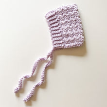 Load image into Gallery viewer, Newborn Bonnet - Bell Style - Lilac Snow