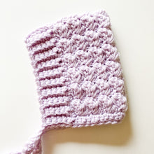 Load image into Gallery viewer, Newborn Bonnet - Bell Style - Lilac Snow