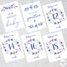 Load image into Gallery viewer, Purple Floral Pregnancy Milestone Cards
