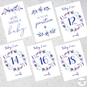 Purple Floral Pregnancy Milestone Cards