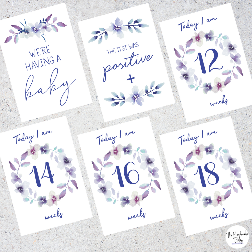 Purple Floral Pregnancy Milestone Cards