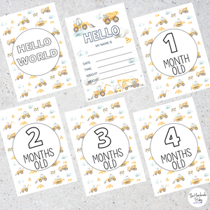Construction Baby Milestone Cards