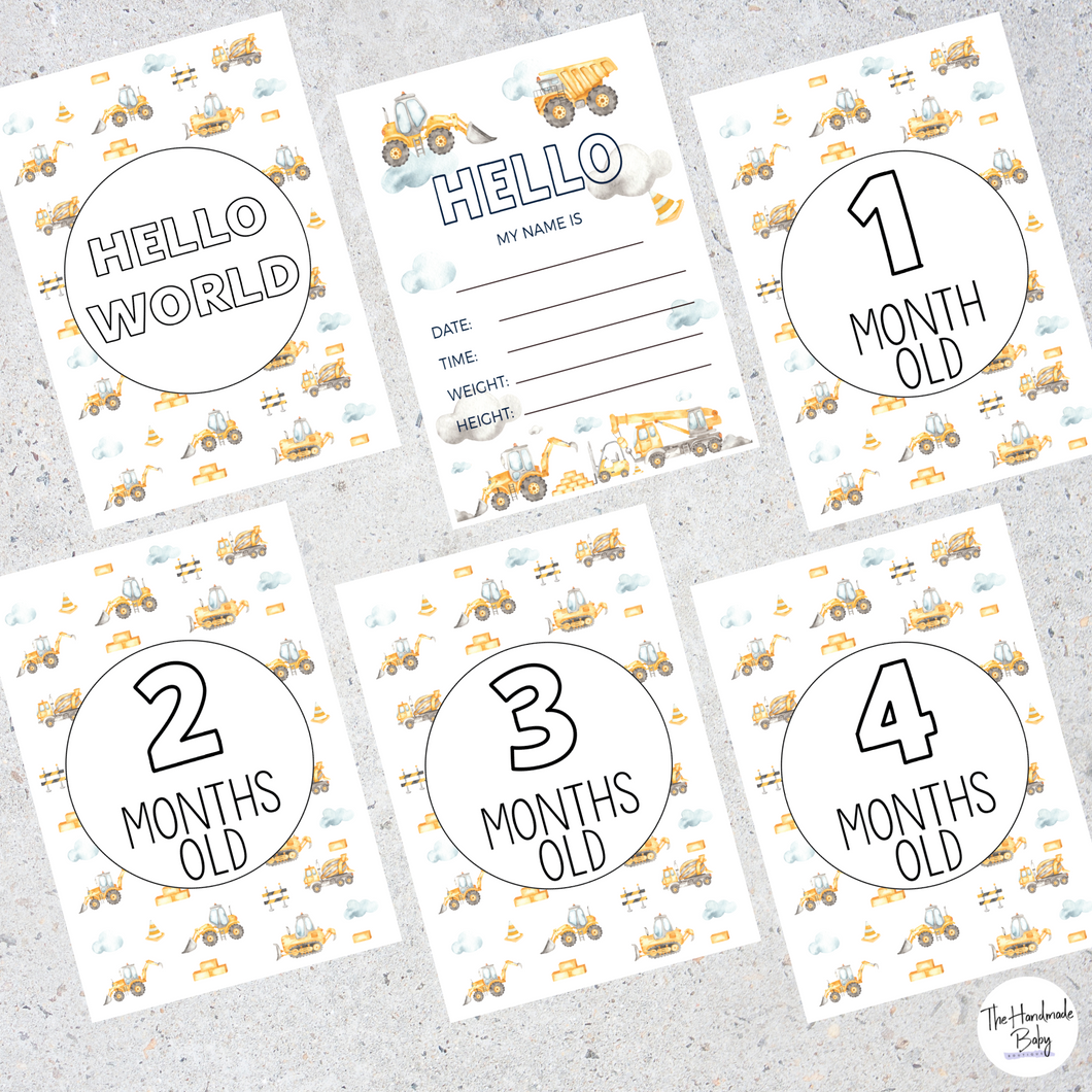 Construction Baby Milestone Cards