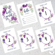Load image into Gallery viewer, Purple Floral Baby Milestone Cards
