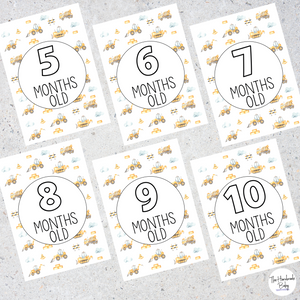 Construction Baby Milestone Cards
