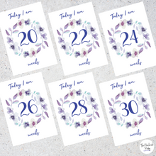Load image into Gallery viewer, Purple Floral Pregnancy Milestone Cards
