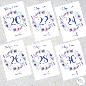 Purple Floral Pregnancy Milestone Cards
