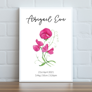 Birth Month Flower Personalised Print