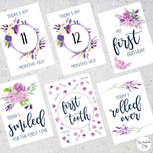 Load image into Gallery viewer, Purple Floral Baby Milestone Cards
