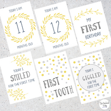 Load image into Gallery viewer, Yellow and Grey Baby Milestone Cards
