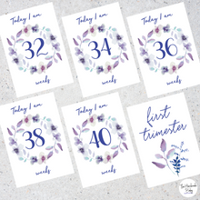 Load image into Gallery viewer, Purple Floral Pregnancy Milestone Cards
