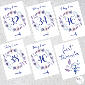 Purple Floral Pregnancy Milestone Cards