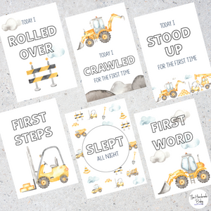 Construction Baby Milestone Cards