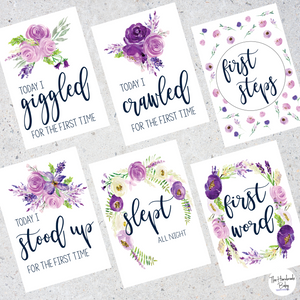 Purple Floral Baby Milestone Cards