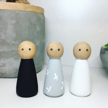 Load image into Gallery viewer, Black, White and Grey set of 3 Peg Dolls
