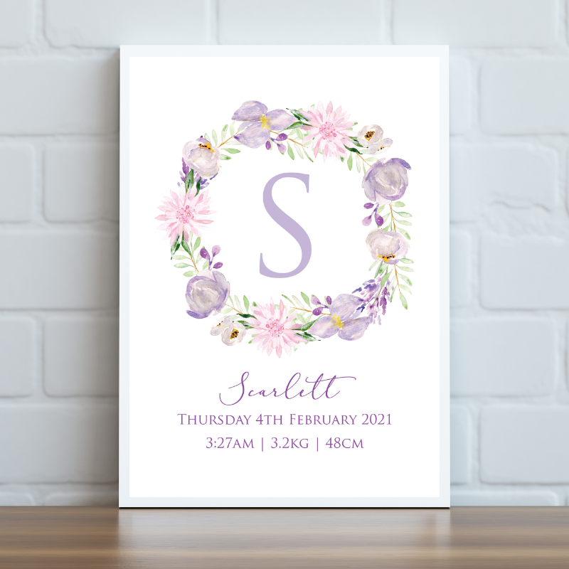 Purple Floral Personalised Print