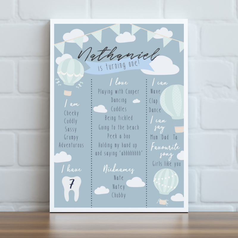 Hot Air Balloon Milestone Board
