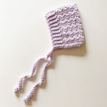 Load image into Gallery viewer, Newborn Bonnet - Bell Style - Lilac Snow
