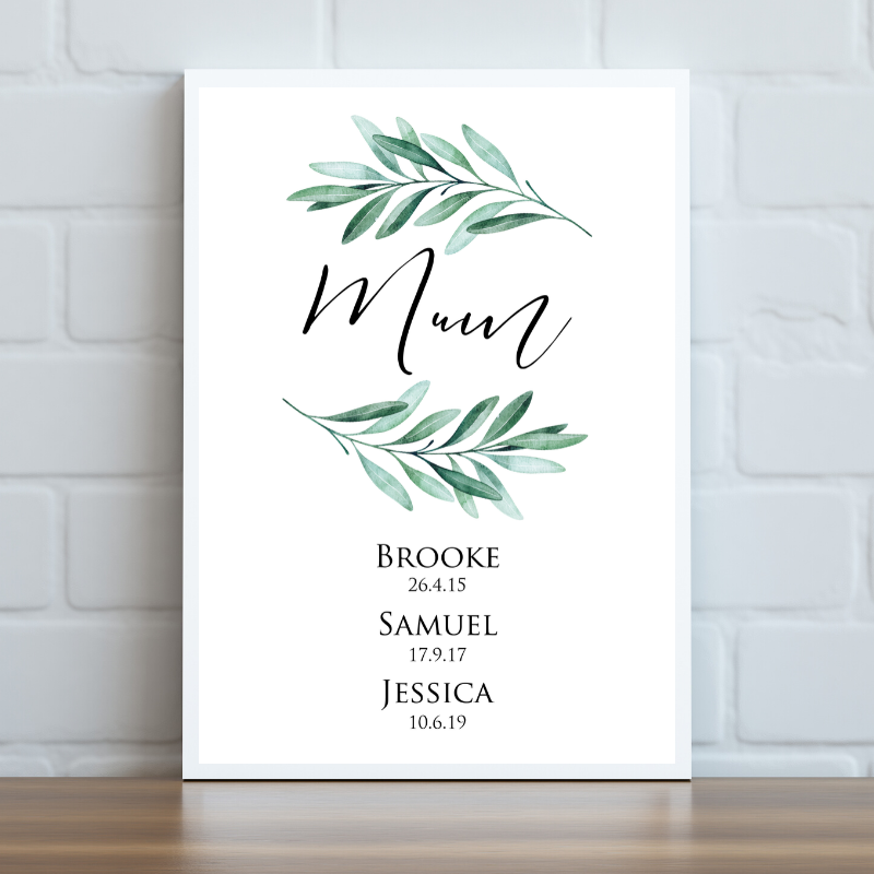 Mother's Day Personalised Print - Leafy Green Children's Names