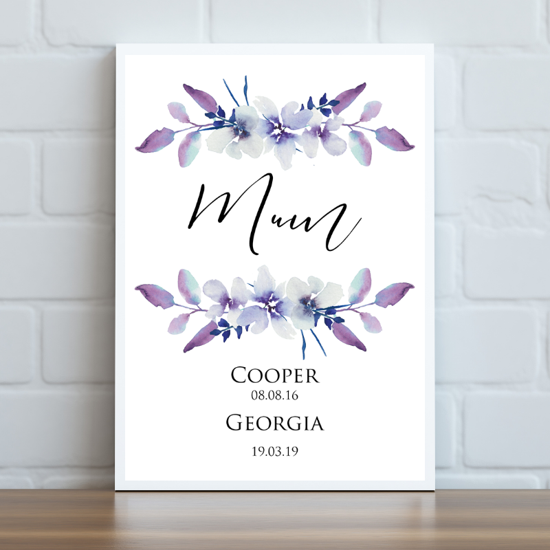 Mother's Day Personalised Print - Purple Floral Children's Names