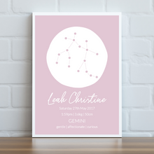 Load image into Gallery viewer, Zodiac Chart Constellations - Personalised Print
