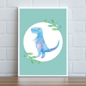 Blue Dinosaur Print