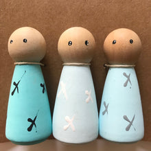 Load image into Gallery viewer, Shades of blue - set of 3 peg dolls
