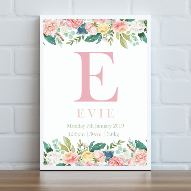 Pink Floral Personalised Print