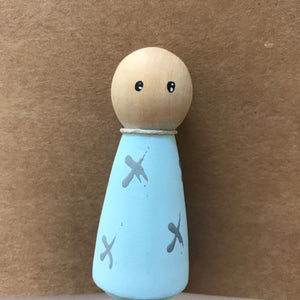 Blue Peg Doll - Grey Crosses