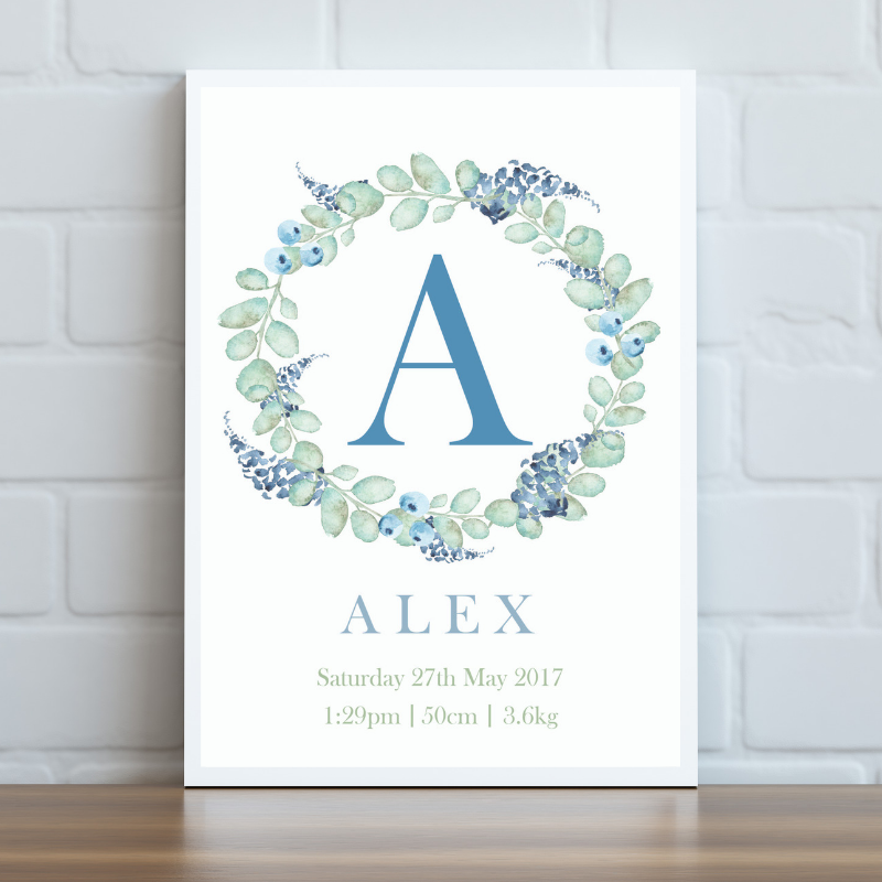 Blue & Green Leafy Personalised Print