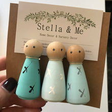 Load image into Gallery viewer, Shades of blue - set of 3 peg dolls
