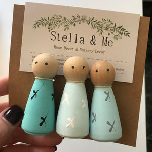 Shades of blue - set of 3 peg dolls