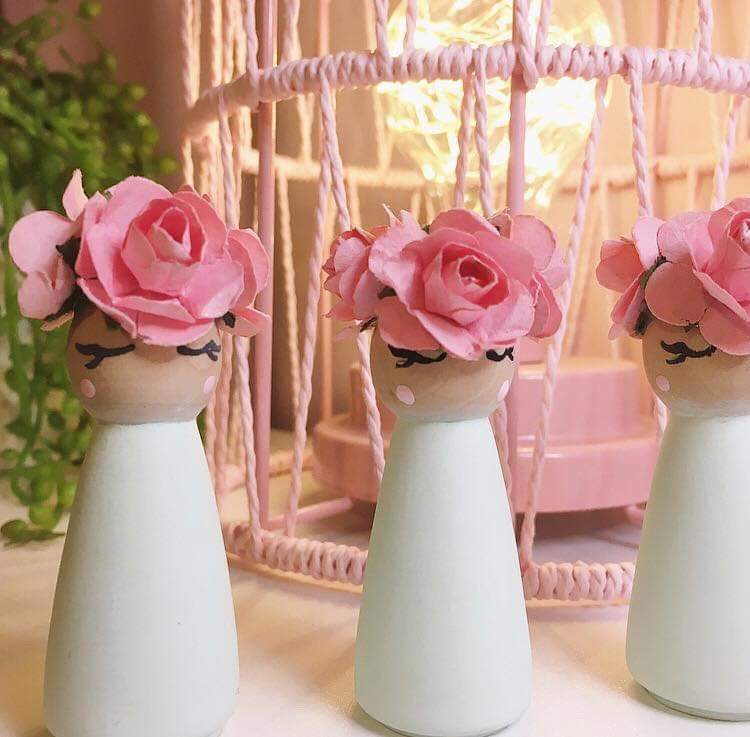 Mint Green set of 3 Floral Peg Dolls