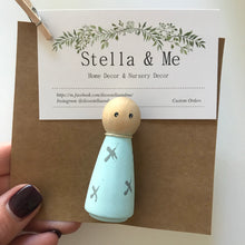Load image into Gallery viewer, Blue Peg Doll - Grey Crosses
