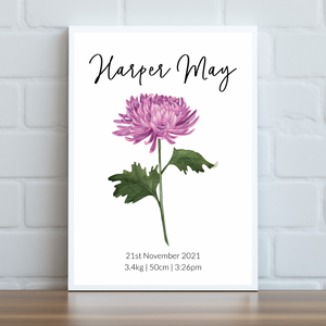 Birth Month Flower Personalised Print